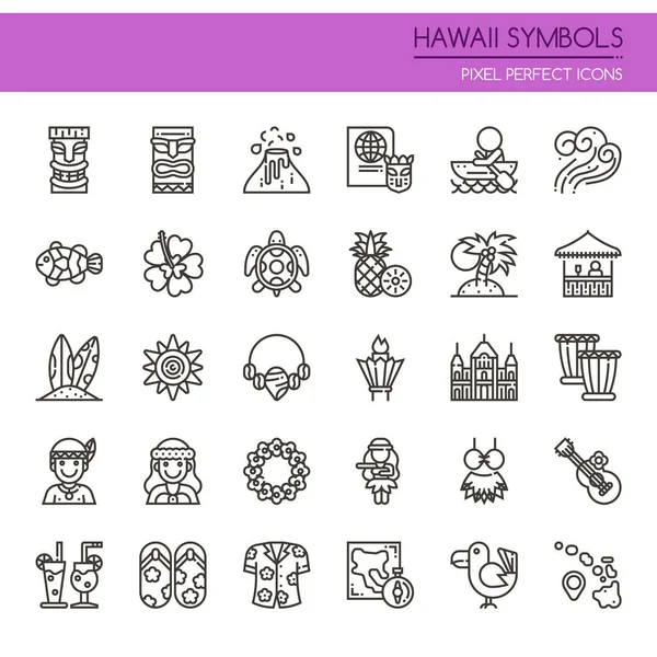 Simbol Hawaii, Garis tipis, dan Ikon Sempurna Pixel - Stok Vektor