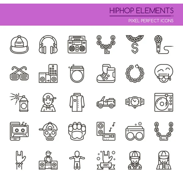 Hiphop Elements, Thin Line y Pixel Perfect Icon — Archivo Imágenes Vectoriales