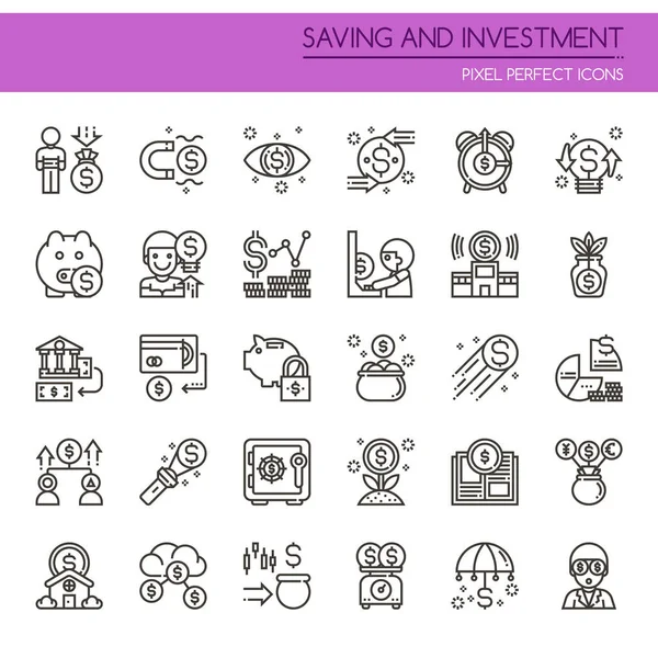 Risparmio e investimenti, linea sottile e icona perfetta pixel — Vettoriale Stock