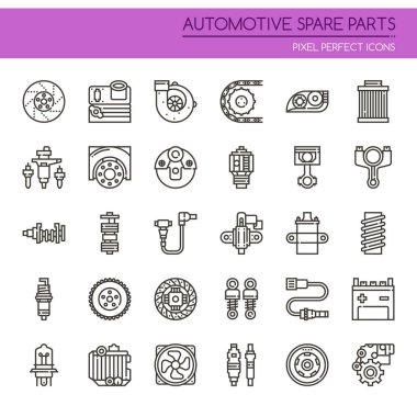 ICO mükemmel otomotiv yedek parça öğeleri, ince çizgi ve piksel