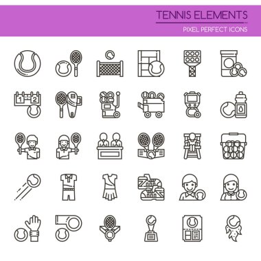 Mükemmel Tenis öğeleri, ince çizgi ve piksel simgesi