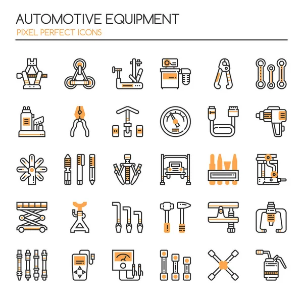Automotive uitrustingen, dunne lijn en Pixel Perfect pictogram — Stockvector