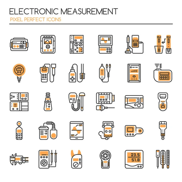 Elementos electrónicos de medición, línea delgada y píxeles Perfect Ic — Archivo Imágenes Vectoriales