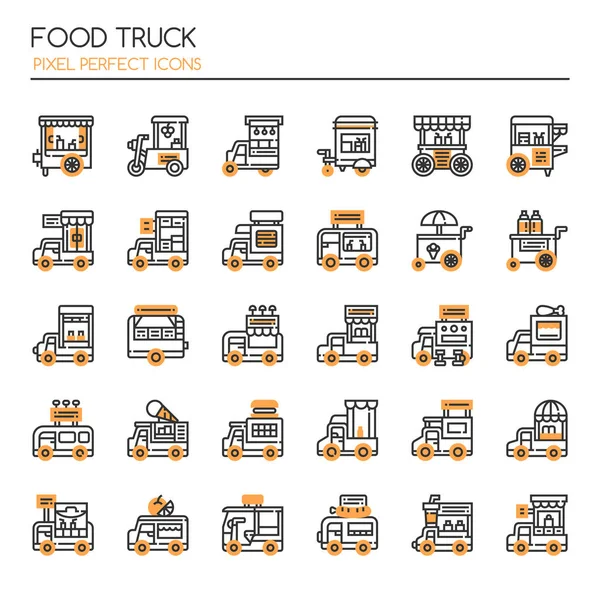 食物卡车、 细线和像素完美图标 — 图库矢量图片