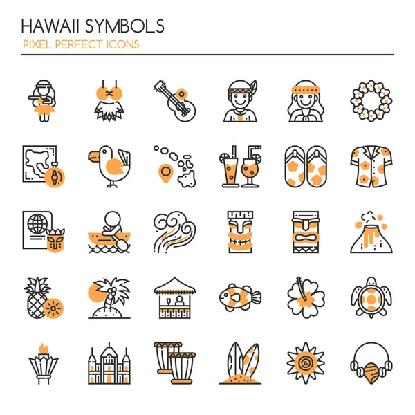 Símbolos de Hawaii, línea delgada e ícono perfecto de píxeles — Vector de stock