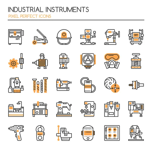 Mükemmel endüstriyel aletler, ince çizgi ve piksel simgesi