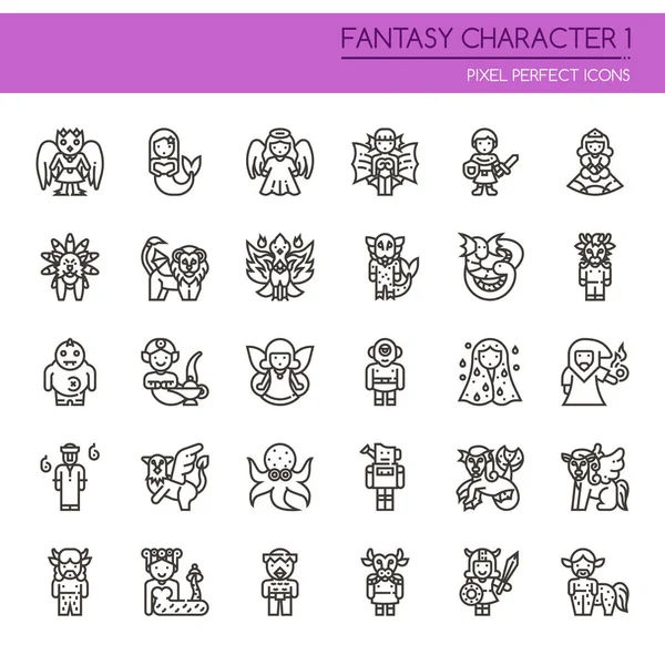 Fantasy charakteru 1, tenká linie a Pixel Perfect ikona — Stockový vektor