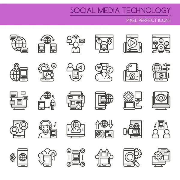 Tecnología de medios sociales, línea delgada y píxeles Icono perfecto — Archivo Imágenes Vectoriales