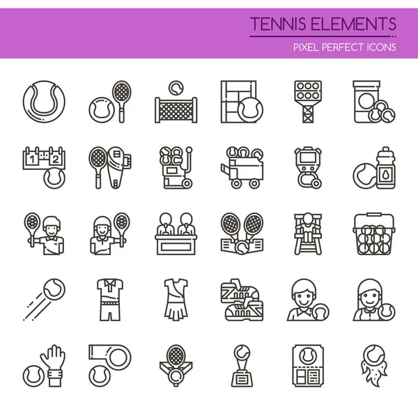 Tenisové prvky, tenká linie a Pixel Perfect ikona — Stockový vektor