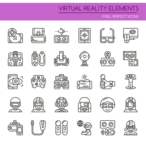 Realidade Virtual, Linha Fina e Ícone Perfeito Pixel —  Vetores de Stock