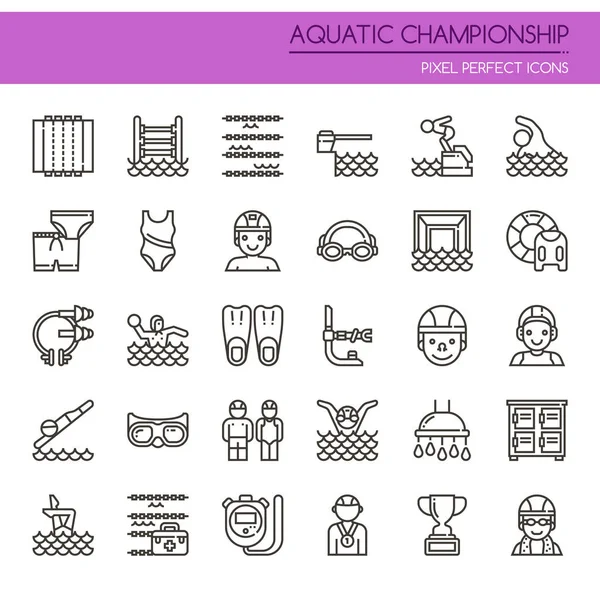 Campeonato Aquático, Linha Fina e Ícone Perfeito Pixel —  Vetores de Stock
