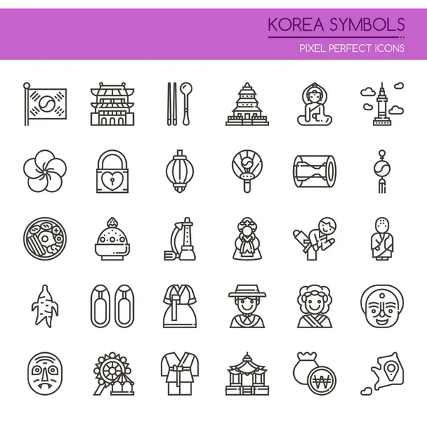 Mükemmel Kore sembolleri, ince çizgi ve piksel simgesi
