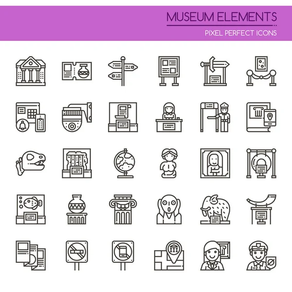 Mükemmel müze elemanları, ince çizgi ve piksel simgesi
