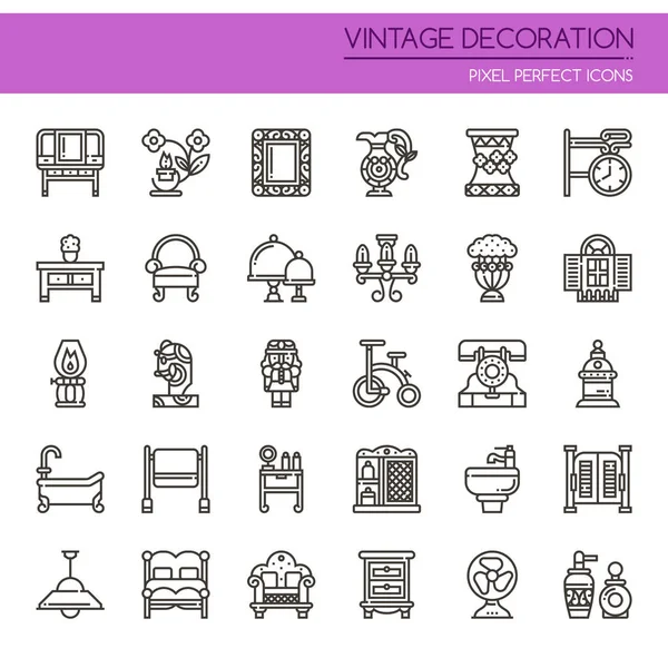 Vintage decoratie elementen, dunne lijn en Pixel Perfect pictogram — Stockvector