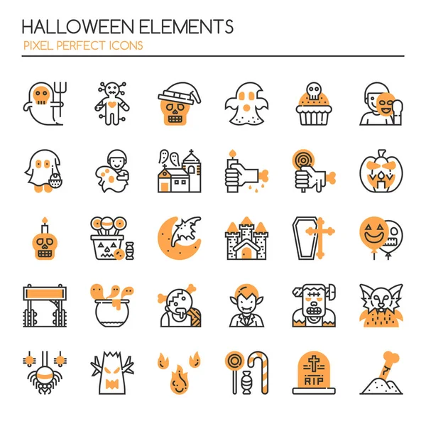 Halloween prvky, tenká linie a Pixel Perfect ikona — Stockový vektor