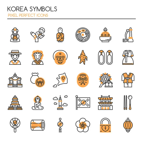 Mükemmel Kore sembolleri, ince çizgi ve piksel simgesi