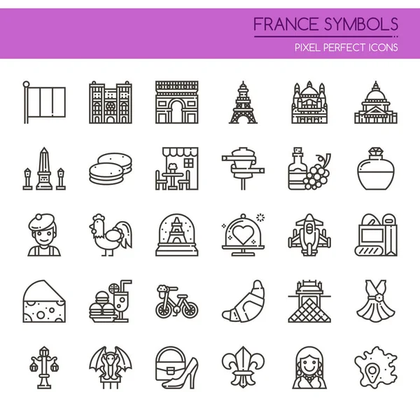 Símbolos de Francia, línea delgada y píxeles Icono perfecto — Archivo Imágenes Vectoriales