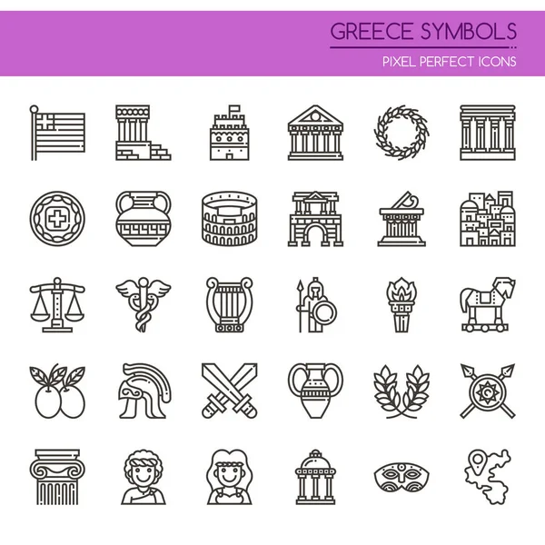 Grecia Símbolos, delgada línea y píxel icono perfecto — Archivo Imágenes Vectoriales