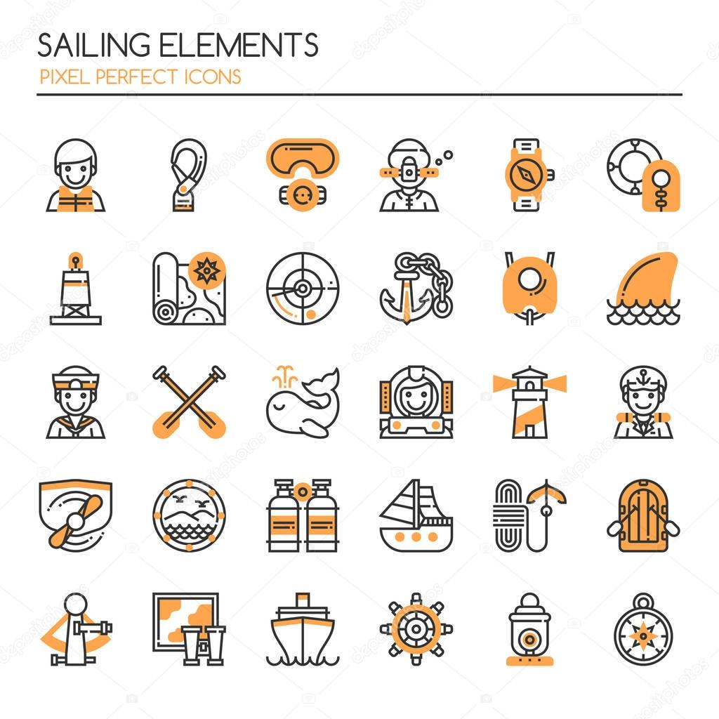 Sailing Elements , Thin Line and Pixel Perfect Icon