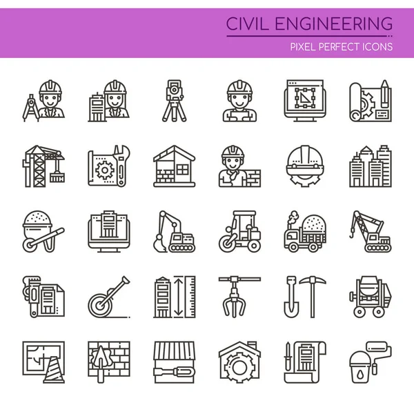 Motor Civil, Línea Delgada y Pixel Icono Perfecto — Vector de stock