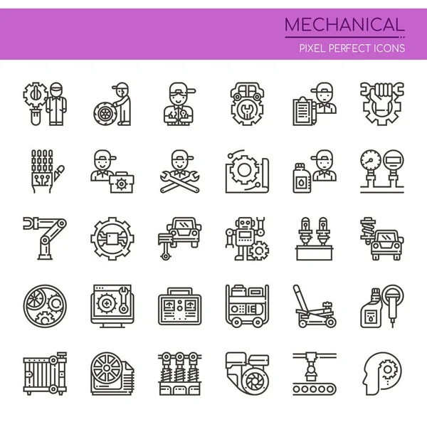 Elementos mecánicos, línea delgada y píxel icono perfecto — Archivo Imágenes Vectoriales