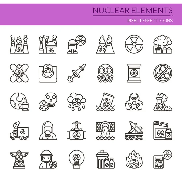 Elementos nucleares, línea delgada y píxeles Icono perfecto — Vector de stock