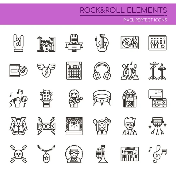 Rock & Roll Elements, Thin Line и Pixel Perfect Icon — стоковый вектор