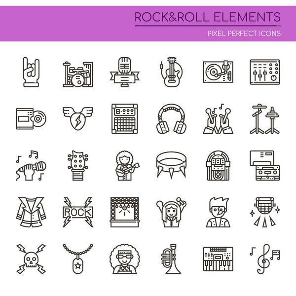 Rock & Roll Elements , Thin Line and Pixel Perfect Icon