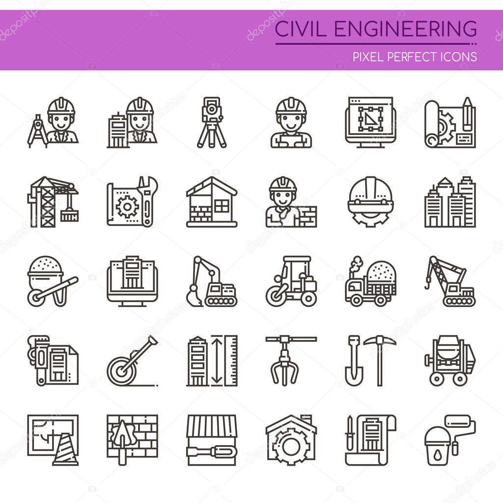 Civil Enginerring , Thin Line and Pixel Perfect Icon