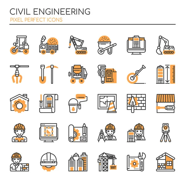 Civil Enginerring, dunne lijn en Pixel perfecte icoon — Stockvector