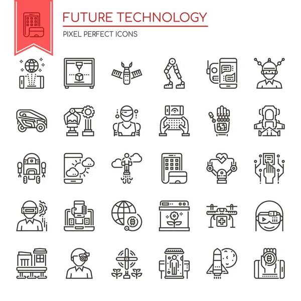 A jövő technológiája, vékony vonal és pixel tökéletes ikon — Stock Vector