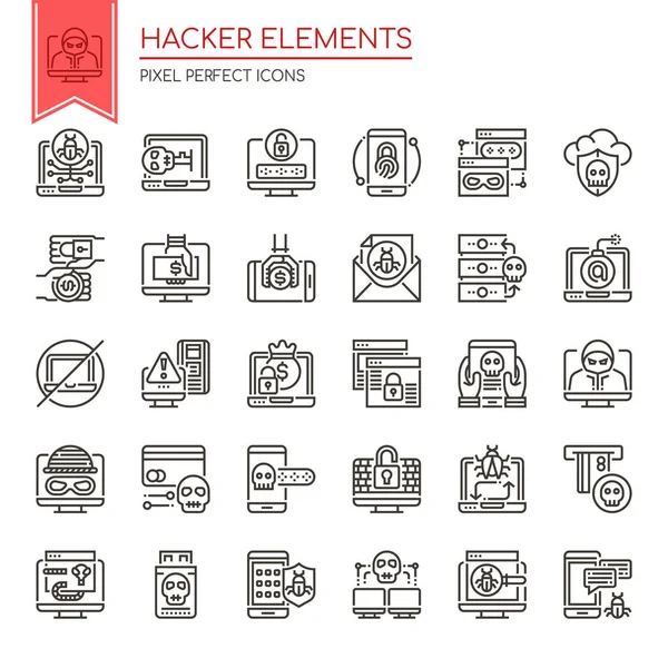 Hacker元素、细线和Pixel完美图标 — 图库矢量图片