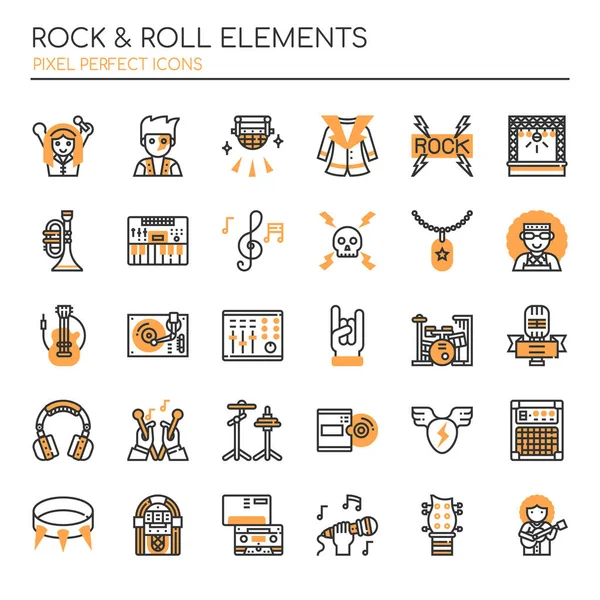 Elementos de Rock & Roll, Thin Line e Pixel Perfect Icon — Vetor de Stock