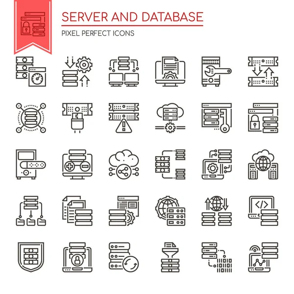 Server and Database, Thin Line and Pixel Perfect Icon — стоковий вектор