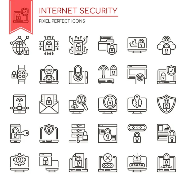 Seguridad en Internet, Thin Line y Pixel Perfect Icon — Archivo Imágenes Vectoriales