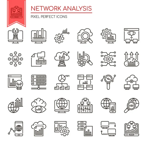 Network Analysis , Thin Line and Pixel Perfect Icon — Stock Vector