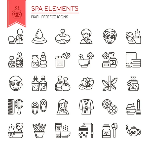 Elementos de Spa, Línea Delgada y Pixel Icono Perfecto — Archivo Imágenes Vectoriales