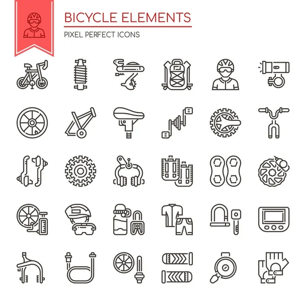 Éléments de bicyclette, Ligne mince et Pixel Perfect Icon — Image vectorielle