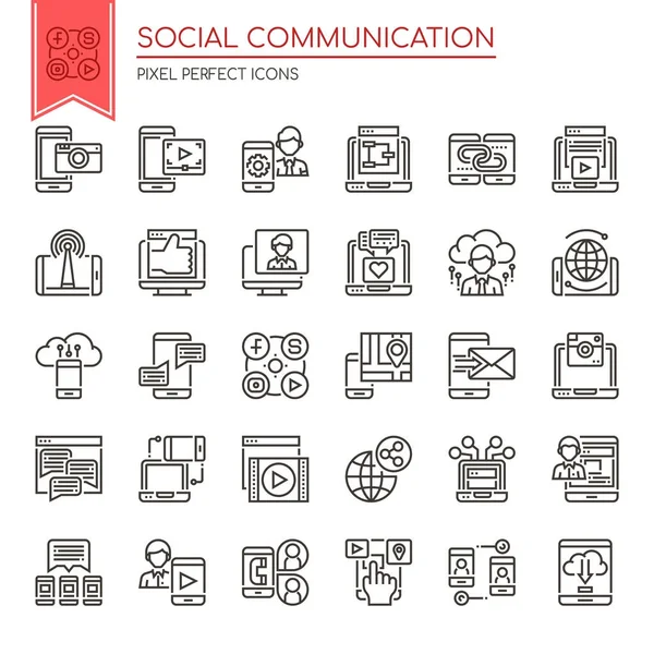 Comunicazione sociale, linea sottile e icona perfetta pixel — Vettoriale Stock