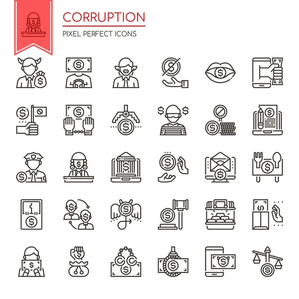 Elementos de corrupção, linha fina e ícone perfeito do pixel —  Vetores de Stock