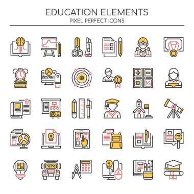 Eğitim Elementleri, İnce Çizgi ve Piksel Mükemmel Simge