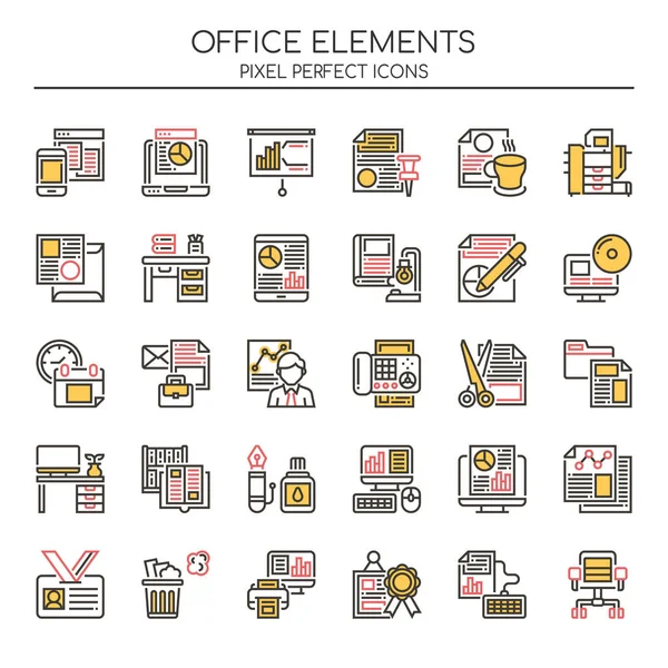 Ofis Elementleri, İnce Çizgi ve Piksel Mükemmel Simge — Stok Vektör