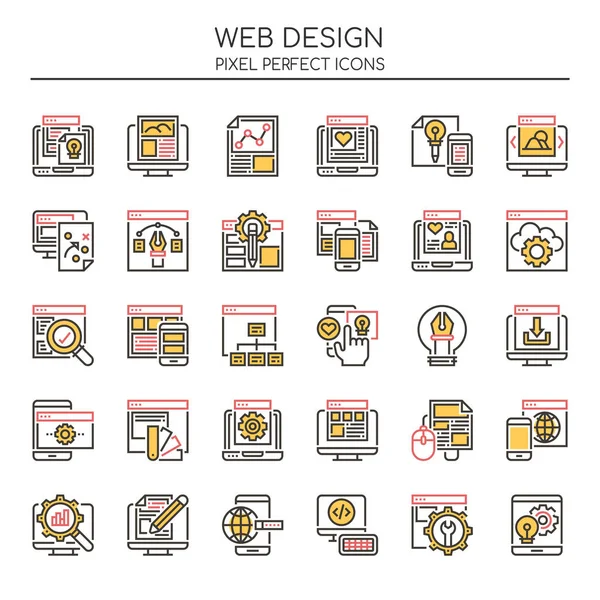 Elementos de Web Design, Linha Fina e Ícone Perfeito Pixel — Vetor de Stock