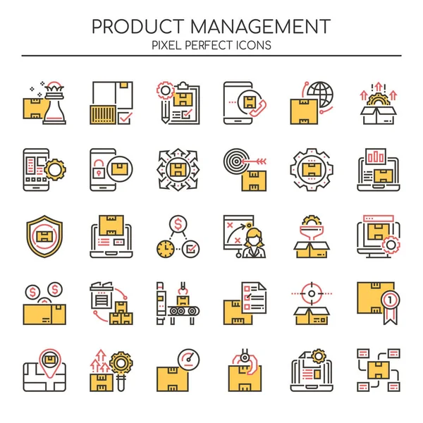 Product Management, dunne lijn en Pixel perfecte icoon — Stockvector