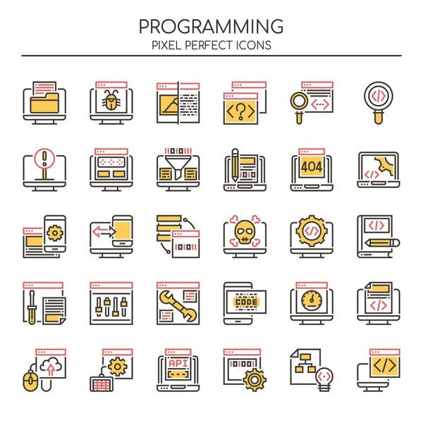 Programmierung, dünne Linie und Pixel Perfect Icon — Stockvektor