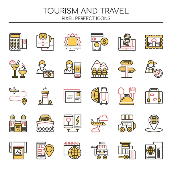 Turismo y Viajes, Thin Line y Pixel Perfect Icon — Archivo Imágenes Vectoriales