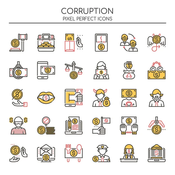 Elementi di corruzione, linea sottile e icona perfetta pixel — Vettoriale Stock