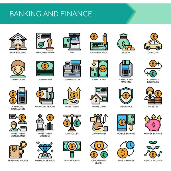 Banca y Finanzas, Thin Line y Pixel Perfect Icon — Vector de stock