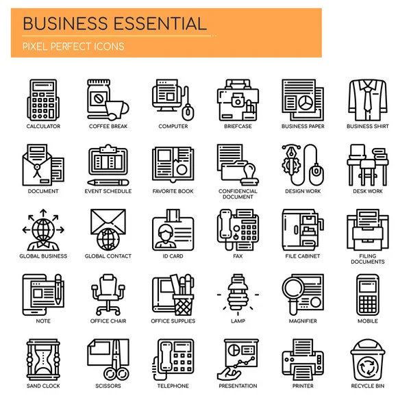 Business Essential, Ligne mince et Pixel Icône parfaite — Image vectorielle