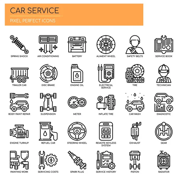 Servicio de coches, línea delgada y píxel icono perfecto — Vector de stock